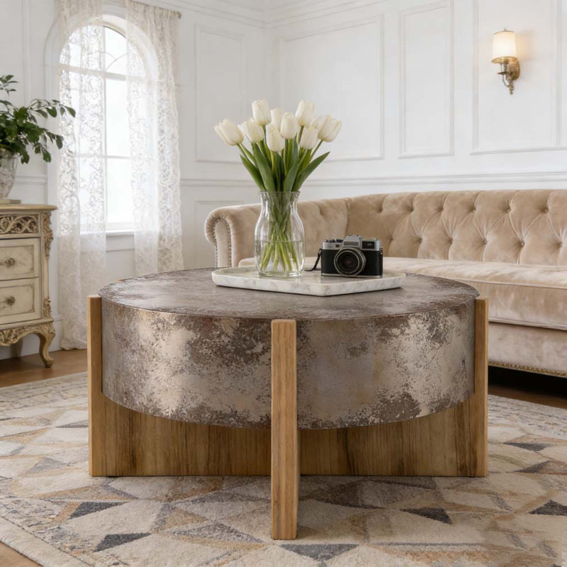 Rustic Coffee Table with Burnt Wood Legs
