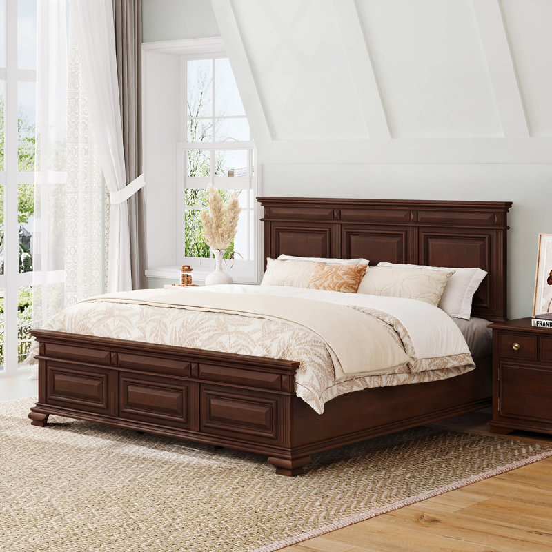 Abner Solid Wood Platform Bed, King, Dark Brown