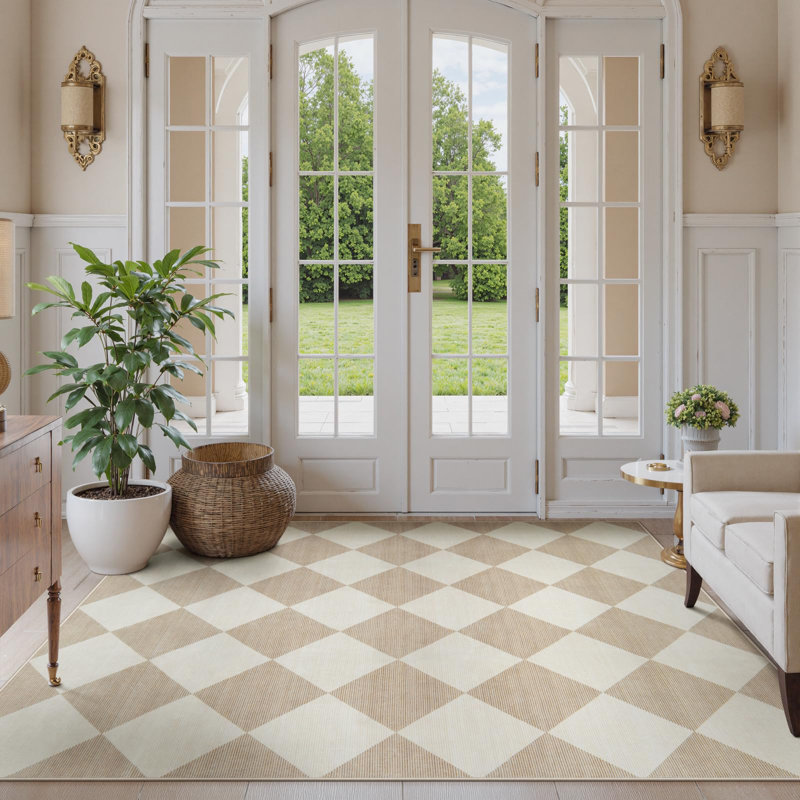 Beige Ultra Thin Washable Kitchen Runner Rug Non Slip Washable Area Rugs For Bedroom, Rectangle 5' x 7'
