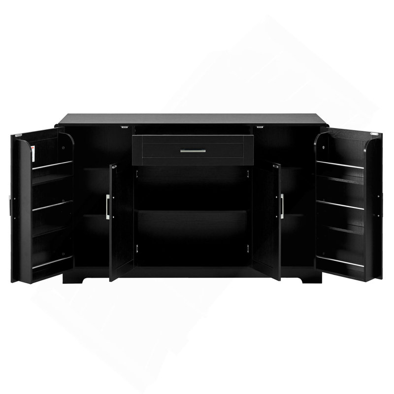 54.3" Sideboard Buffet Cabinet with Storage, 4 Doors & 1 Drawer, Melamine MDF Kitchen Storage with Adjustable Shelves, Aluminum Alloy Handles, Side Shelves & Hanging Rod for Dining Room