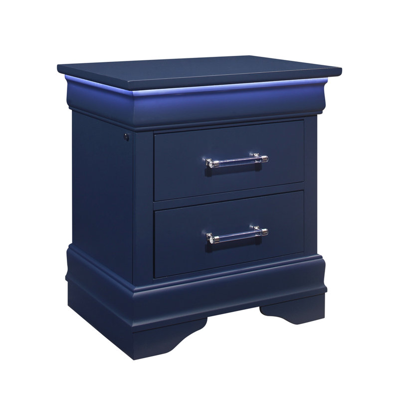 Table de chevet 2 tiroirs avec DEL - Bleu, design spacieux et transitionnel de style bleu