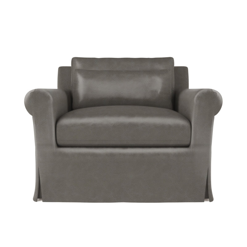 Chaise avec accoudoirs à accoudoirs roulés Ludlow, H 34 po x l 40 po x P 42 po, Cuir rétro ponce, Ébène