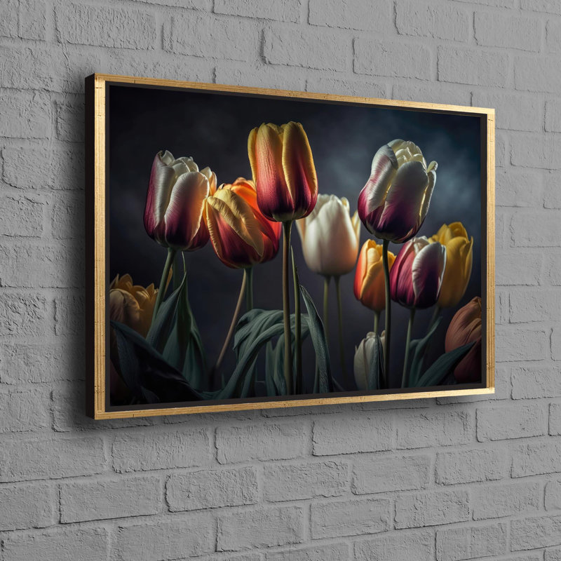 Affiche sur toile d'art moderne sur le thème de la Saint-Valentin avec des fleurs de tulipes, idéale comme décoration de salon