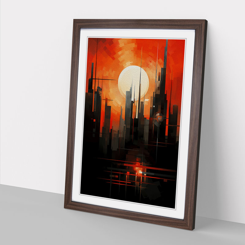 Sunset Constructivism No.2 - Single Picture Frame Print on Wood, Walnut, 64cm H x 46cm W x 2cm D