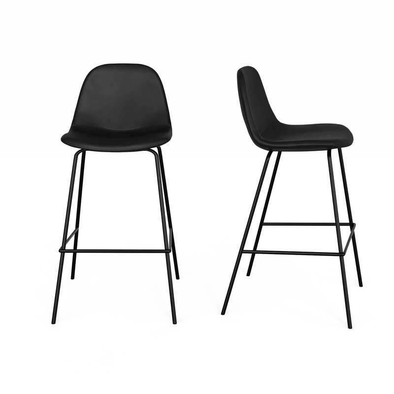 Kody Vegan Leather Bar & Counter Stool, Counter Stool (23.5" Seat Height), Midnight Black Vegan Leather