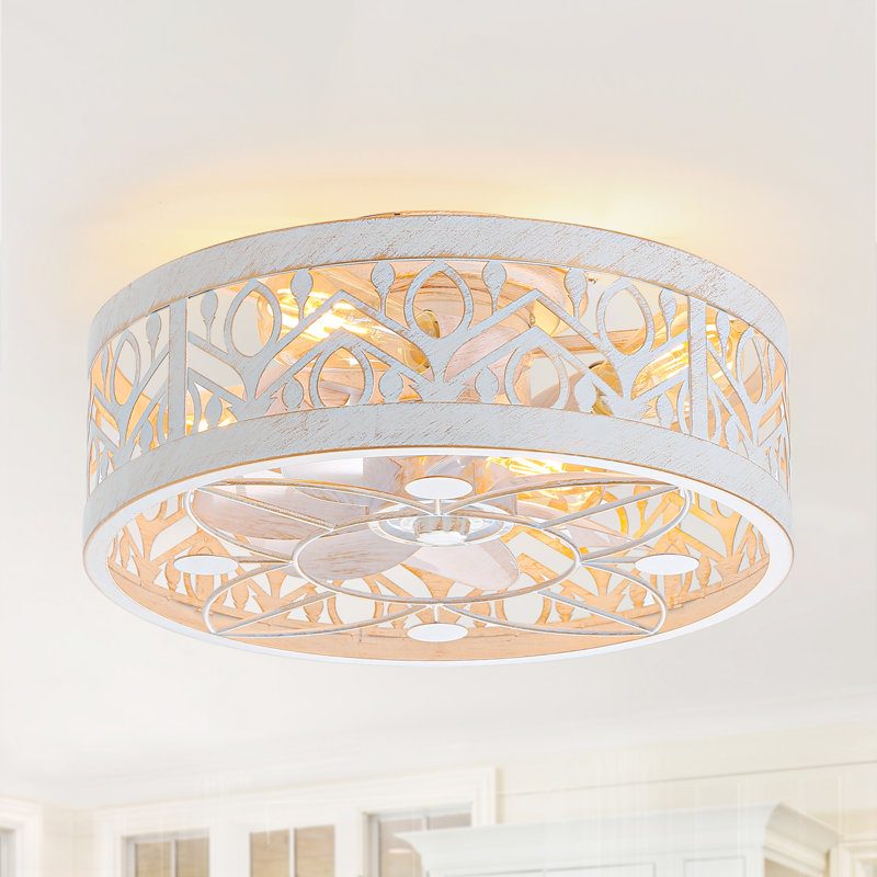 Cherine 17" 7-Blade Distressed Gold with White Indoor Flush Mount Ceiling Fan with the Remote Control