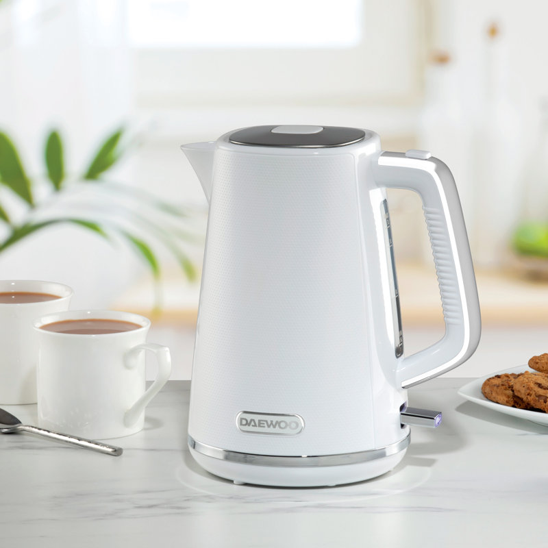 Daewoo Stirling 1.7L Plastic Electric Tea Kettle, White