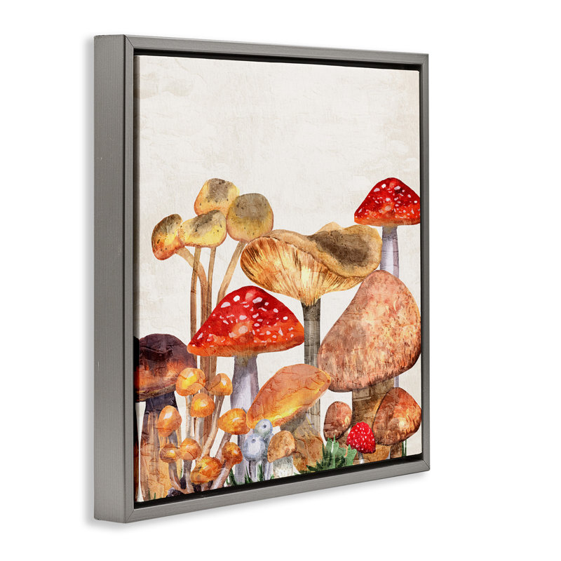 Champignons rustiques des bois, Cadre flottant gris lustré, H 18 po x l 18 po