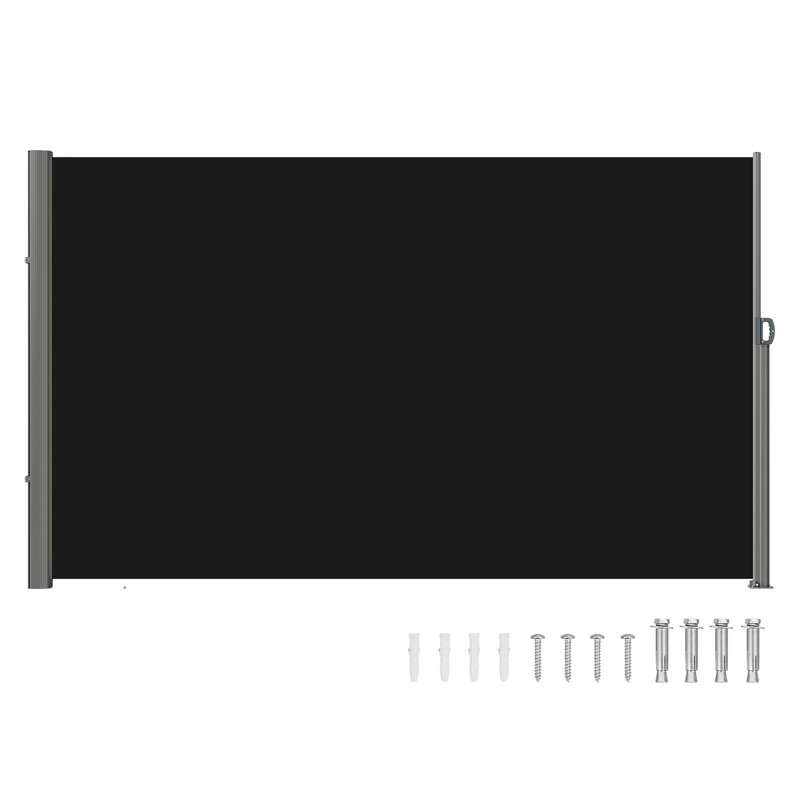 Auvent rétractable latéral, écran d'intimité extérieur en aluminium 71 po x 118 po, écran de patio rétractable imperméable en polyester 280 g, pare-vent diviseur de pièce UV 30+ pour patio, cour arrière, balcon, noir
