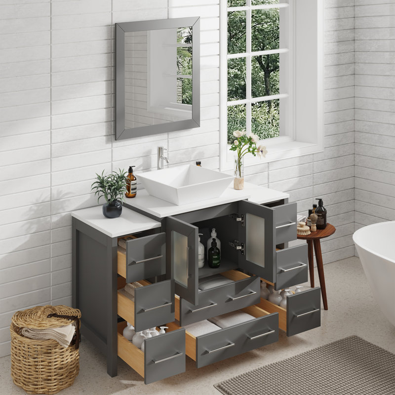  48" W x 18.5" D x 31.1" H Single Bathroom Vanity Set with Mirror, Gray