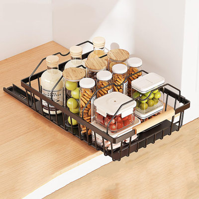 Organisateur d'armoire coulissant robuste sans tiroir - tiroirs coulissants en filet pour la cuisine, le garde-manger, la salle de bain, sous le lavabo - installation pelez et collez, rangement multifonctionnel