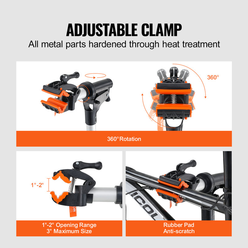 Heavy-Duty Adjustable Aluminum Bike Repair Stand with Magnetic Tool Tray