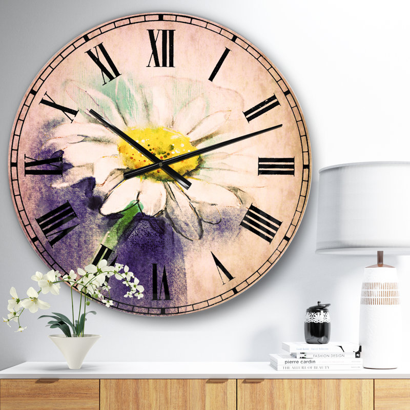 Horloge murale traditionnelle - Gerbera blanche en bleu, Moyenne