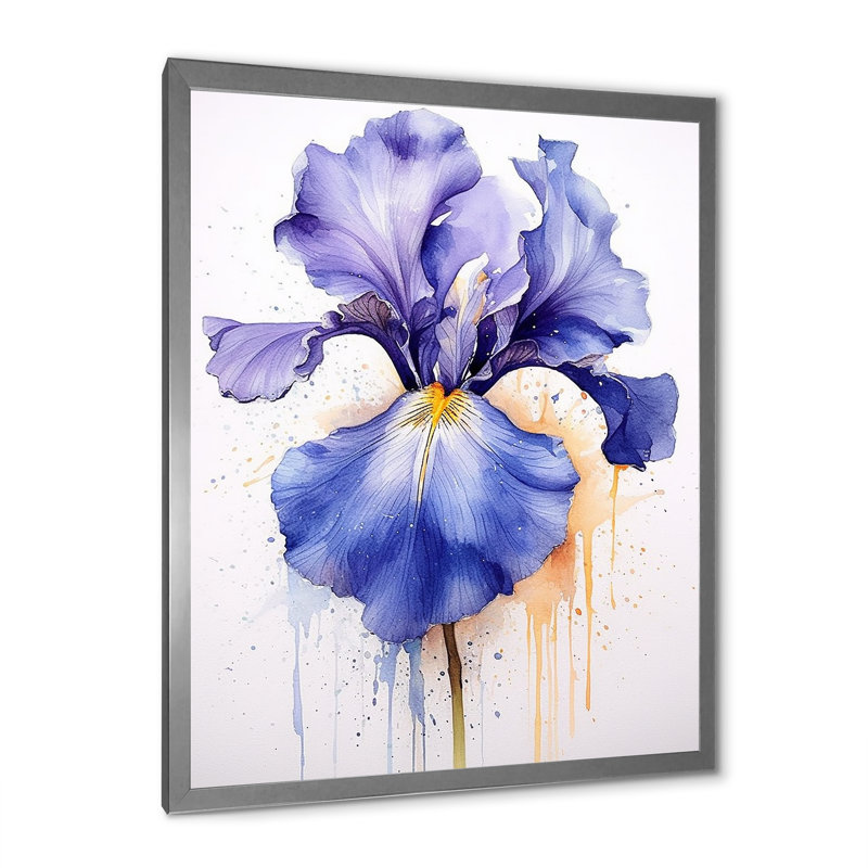" Purple Gray Iris Impressions II " Mixed Media and Color Photography Print, 44" H x 34" W x 1" D, Silver Picture Framed