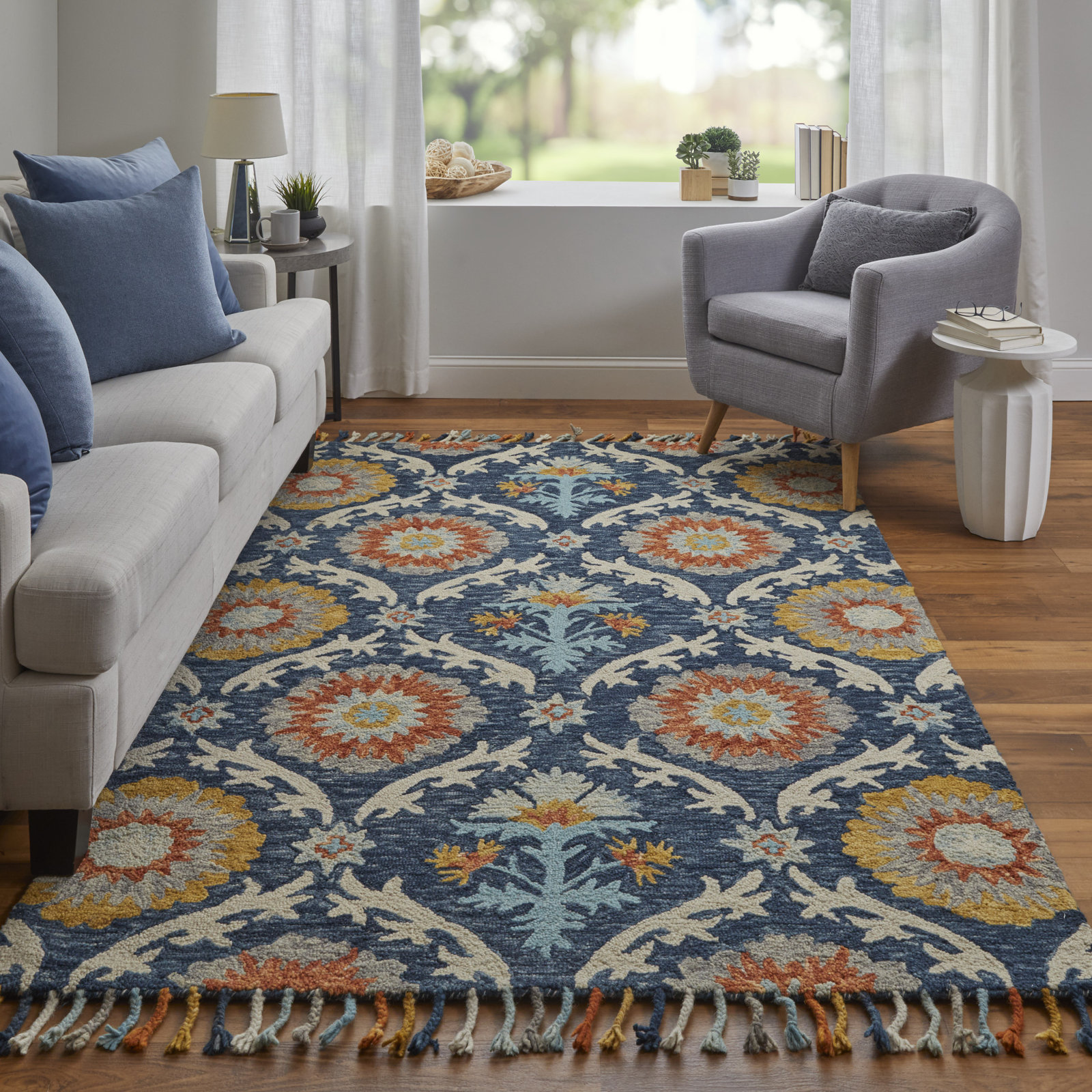 Chip Hand-Tufted Floral Wool Cotton Rug, Rectangle 8' x 11'
