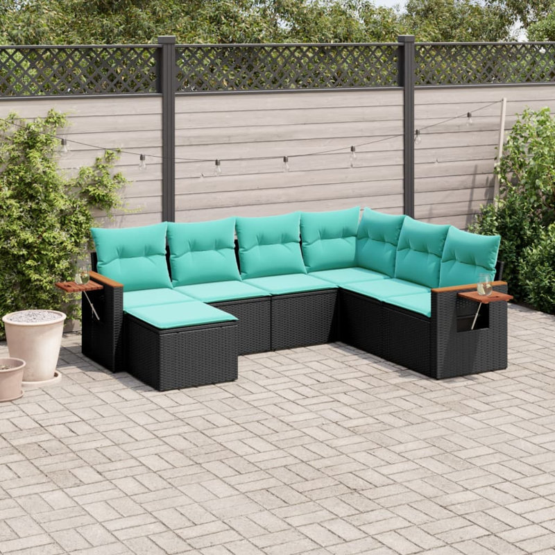 7 Piece Patio Sofa Set With Cushions Black Poly Rattan