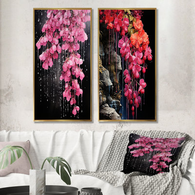«Pink Foxglove Dreams Vivid Fantasy Fuchsias I», ensemble d'art mural sur toile Foxglove
