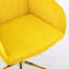 Fauteuil de bureau Ty avec coussin et base dorée, velours jaune vif pour une ambiance luxueuse confortable en jaune ensoleillé, base dorée stable