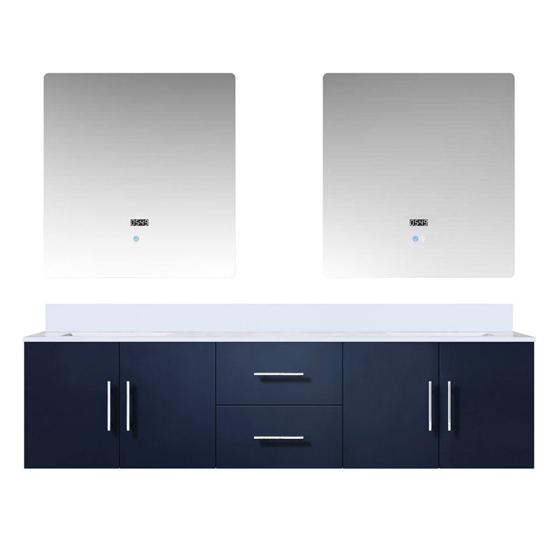 72 po Meuble-lavabo bleu marine avec quartz blanc et miroirs - étagère fonctionnelle spacieuse, Marine