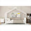 Lit plateforme simple pour chambre d'enfant, structure de maison en métal blanc propre avec support à lattes sans sommier