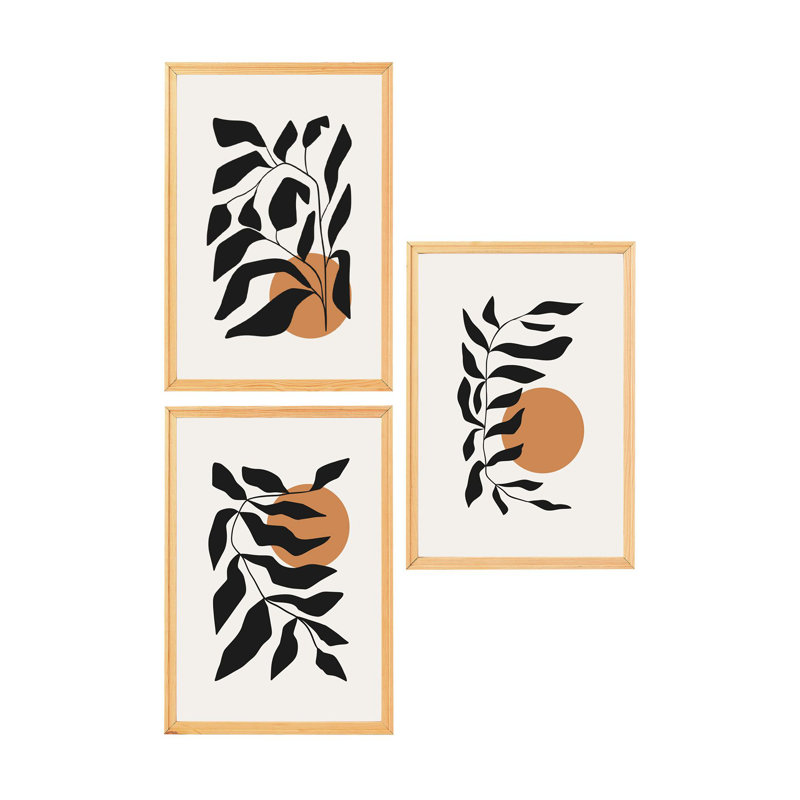 Elegant Decorative Framed MDF Paintings (3 Pieces), Solid Pine Wood Frame, 19.7 x 13.8 inches Each | 100% MDF & Bristol Paper, Double-Sided PVC Film (Shiny & Matte) | Perfect for Living Room & Office Decor