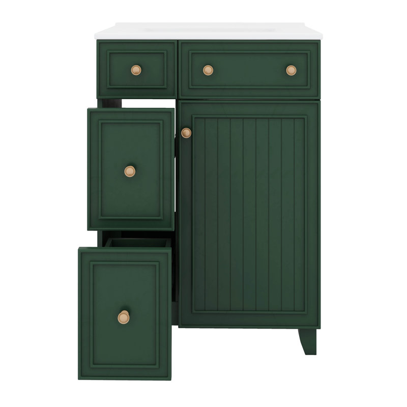 Meuble-lavabo 24 po avec lavabo en céramique, meuble-lavabo autoportant moderne avec porte à 2 tiroirs, Vert givré