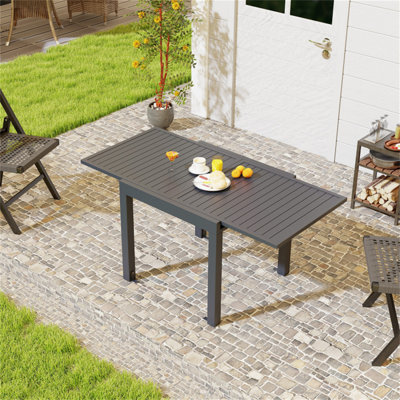 Table de salle à manger rétractable d'extérieur - 31,5 / 63 x 31,5 x 29,5 pouces - Aluminium - 1 pièce - Table de salle à manger - Gris foncé - Extension pour 4 à 6 personnes