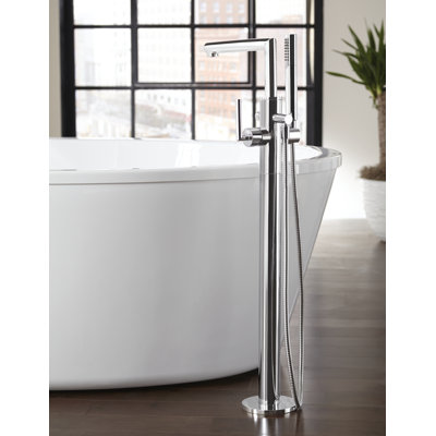 Arris Single Handle Floor Mount Tub Filler Trim with Hand Shower