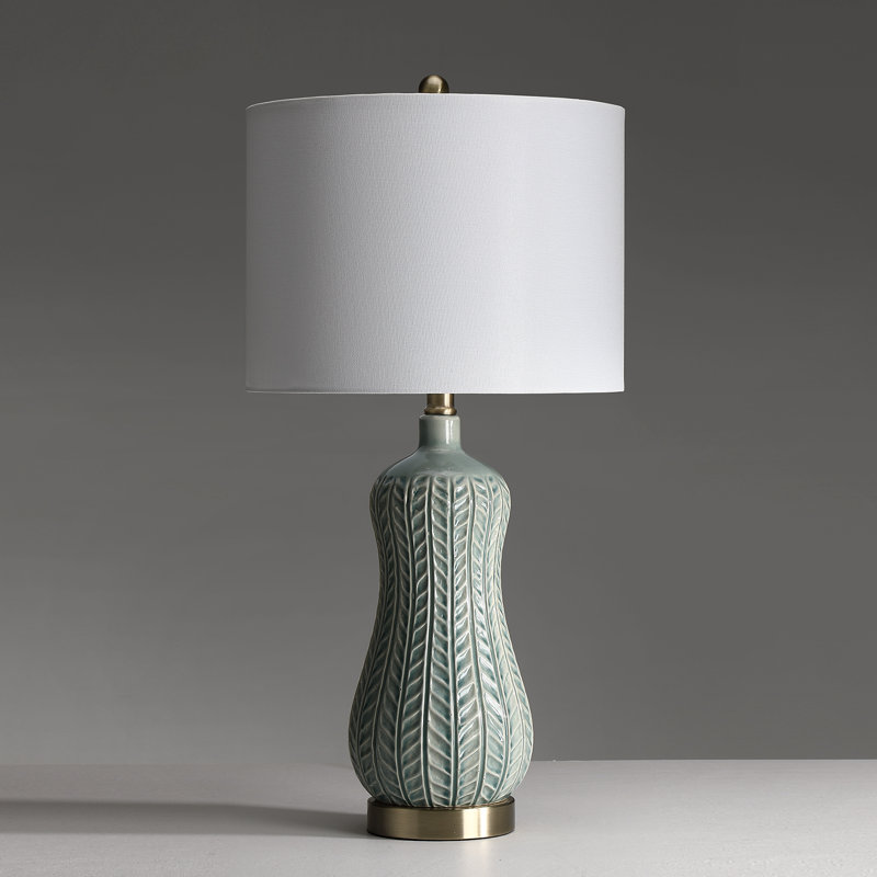 22.5in. Green Ceramic Table Lamp With Drum Shade