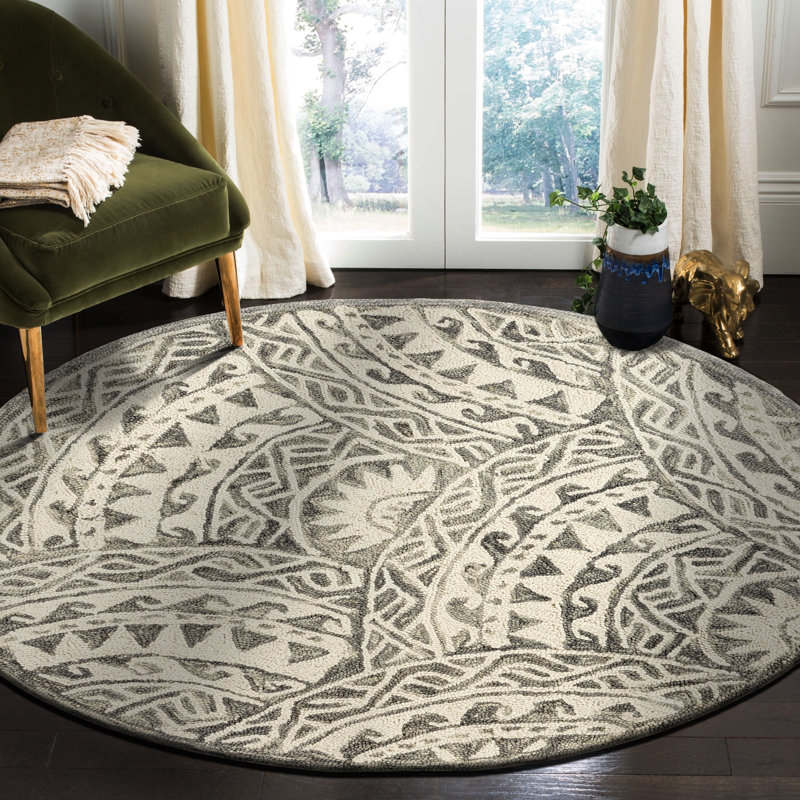 Toochin Hand Tufted Wool Floral Indoor Rug, Round 4'