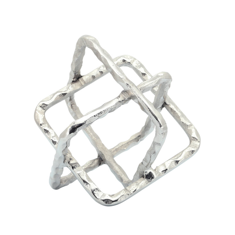 Decorative Object Metal Metal Interlocking Geometric Cube Design with Textured Hammered Surface for Contemporary Accent Display.