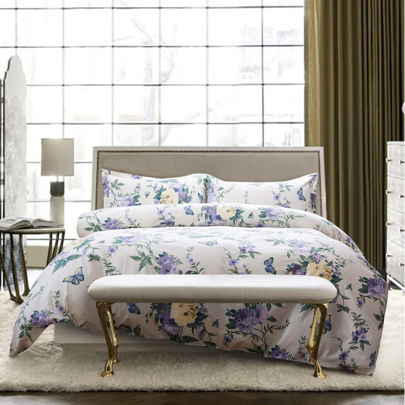 Cotton Sateen Floral Duvet Cover, Oversized King