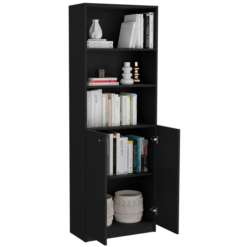 Configuration de 3 bibliothèques de salon noires - 4 tablettes et 2 portes à 3 tablettes