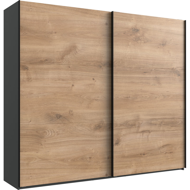 Guardino 2 Door Wardrobe, 216cm H x 250cm W x 65cm D, Graphite/Plank Oak