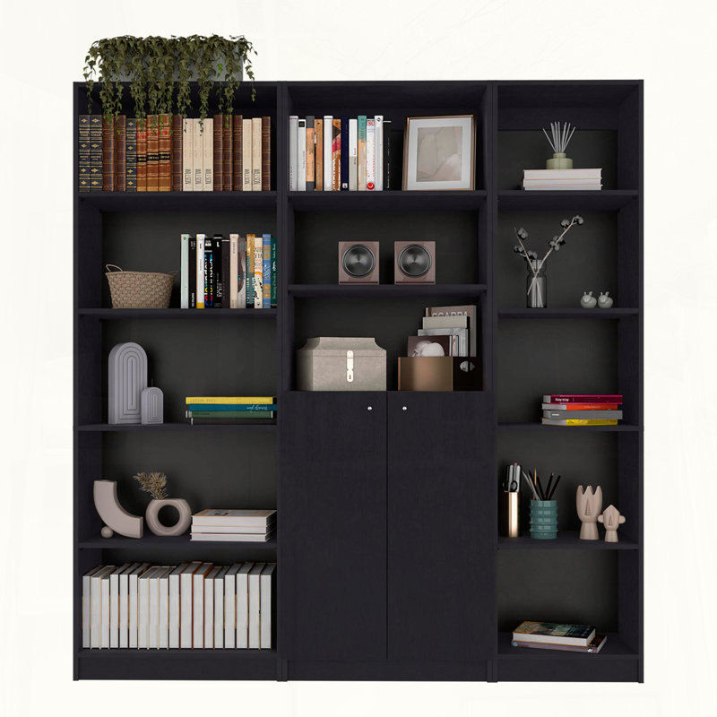 Poston 3-Piece Home Bookcase Set with 13 Shelves and Two-Door Cabinet, 71.1" H x 67.1" W x 11.7" D