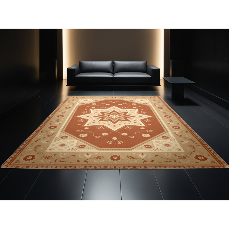 Machine Washable Pauleta Traditional Oriental Rug in Brown – Beige Binding, 7x10