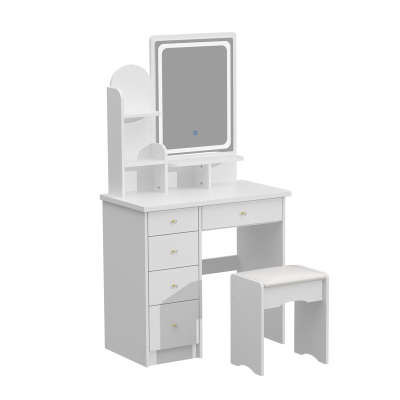 Ensemble coiffeuse avec tabouret et miroir Hoschton