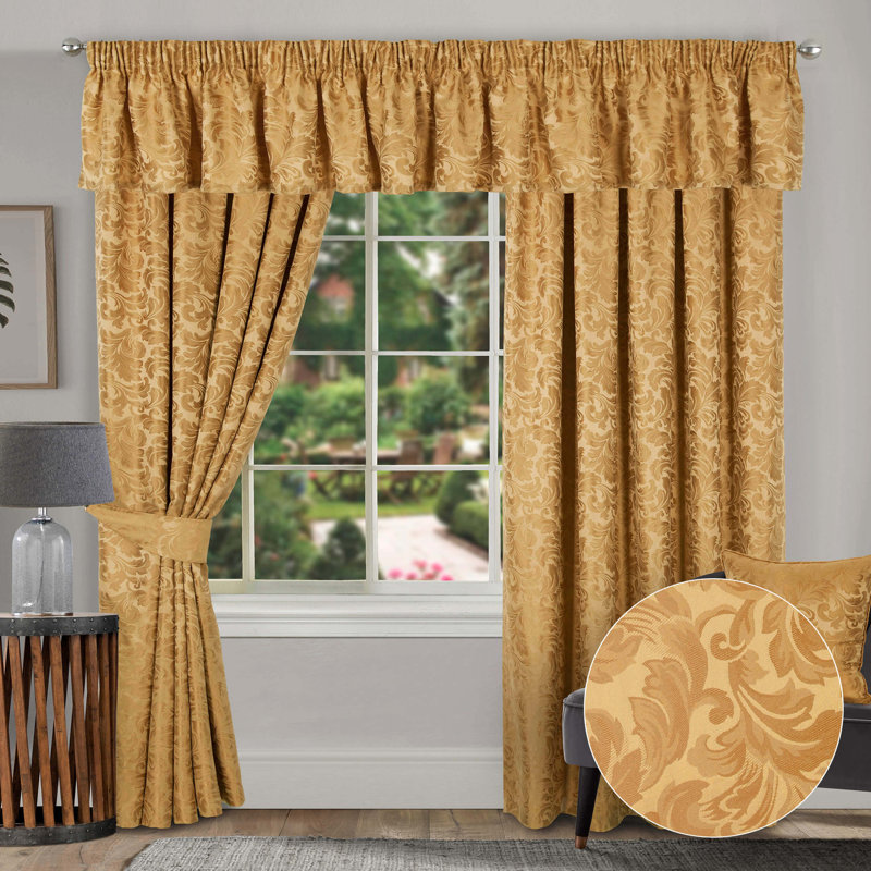 Aliska Floral Window Pelmet, 335cm Width x 41cm Drop, Gold