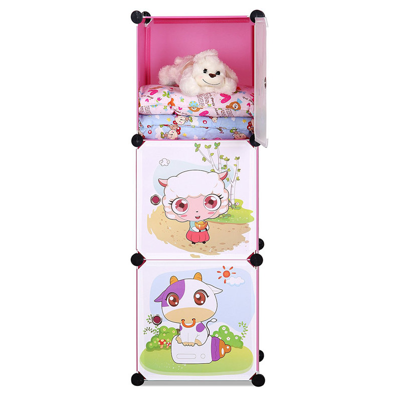 Système d’organisation pliable en plastique l 14 po pour enfant à motif de rangement pliable à trois niveaux Lora