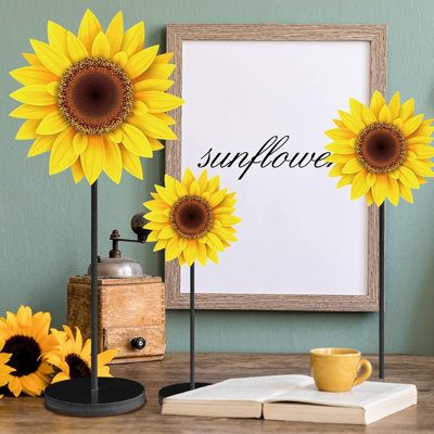 3 pièces décoratives de table d'été en bois de tournesol, pièce maîtresse de table rustique autoportante pour la maison, plateau à plusieurs niveaux, tablette et décoration de table de ferme