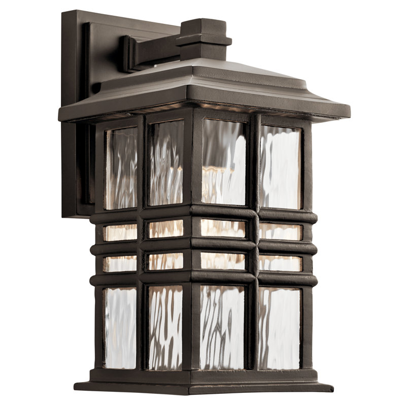 Beacon Hammered Outdoor Wall Lantern, 12" H x 6.5" W x 7.5" D, Olde Bronze
