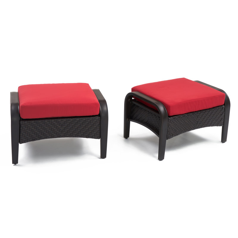 Barcelo Rattan Club Ottoman with Cushion, Canvas Jockey Red Sunbrella® Canvas