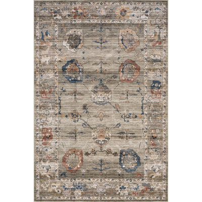 Cleora Vintage Floral SplashGuard Machine Washable Area Rug