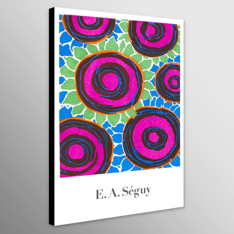 Pink Blue Green Floral Pattern by E.A. Seguy - Wrapped Canvas Art Prints, 117 cm H x 84 cm W