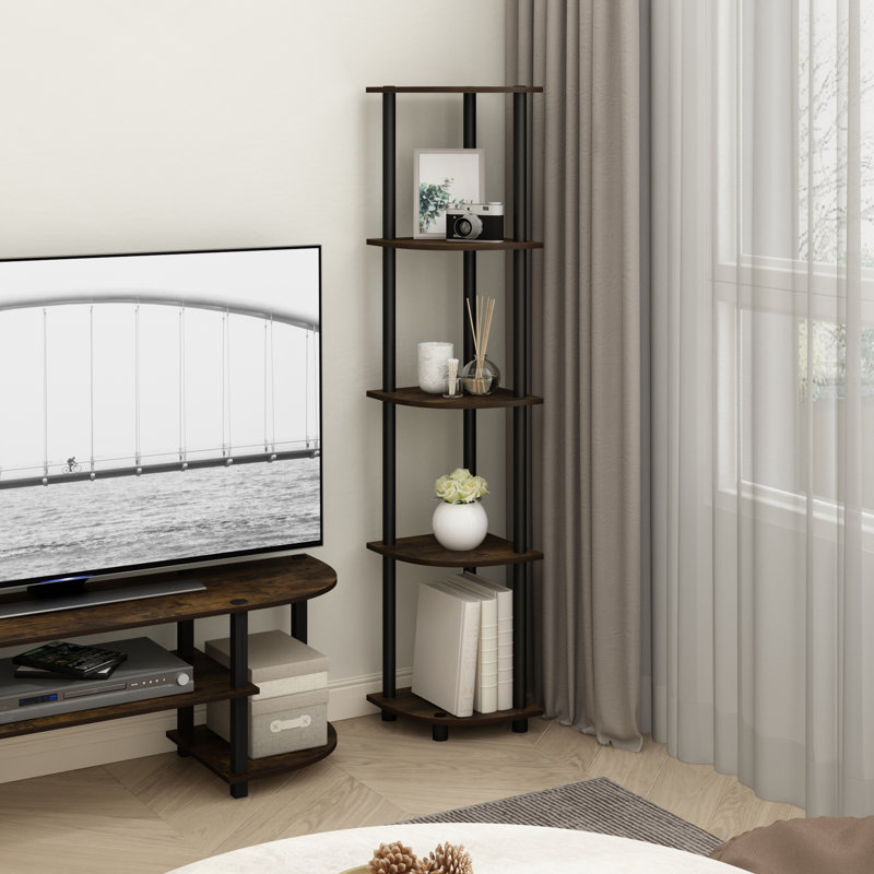 Corner Bookcase, Amber Pine/Black