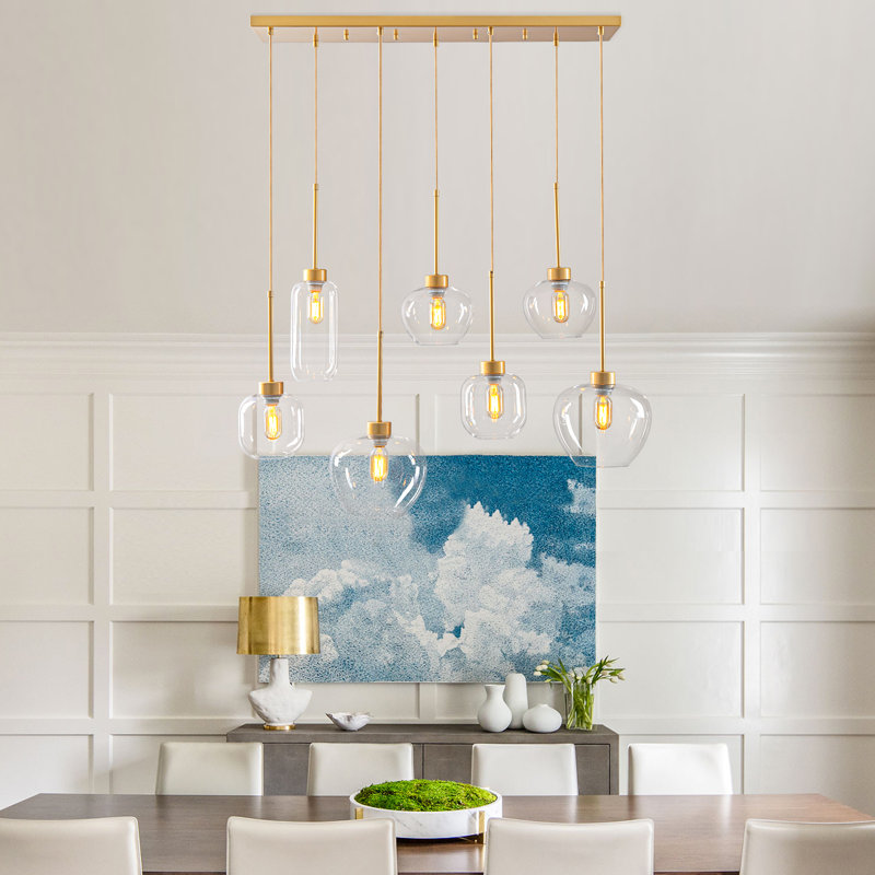 7 - Light Kitchen Island Cluster Glass Pendant, Gold