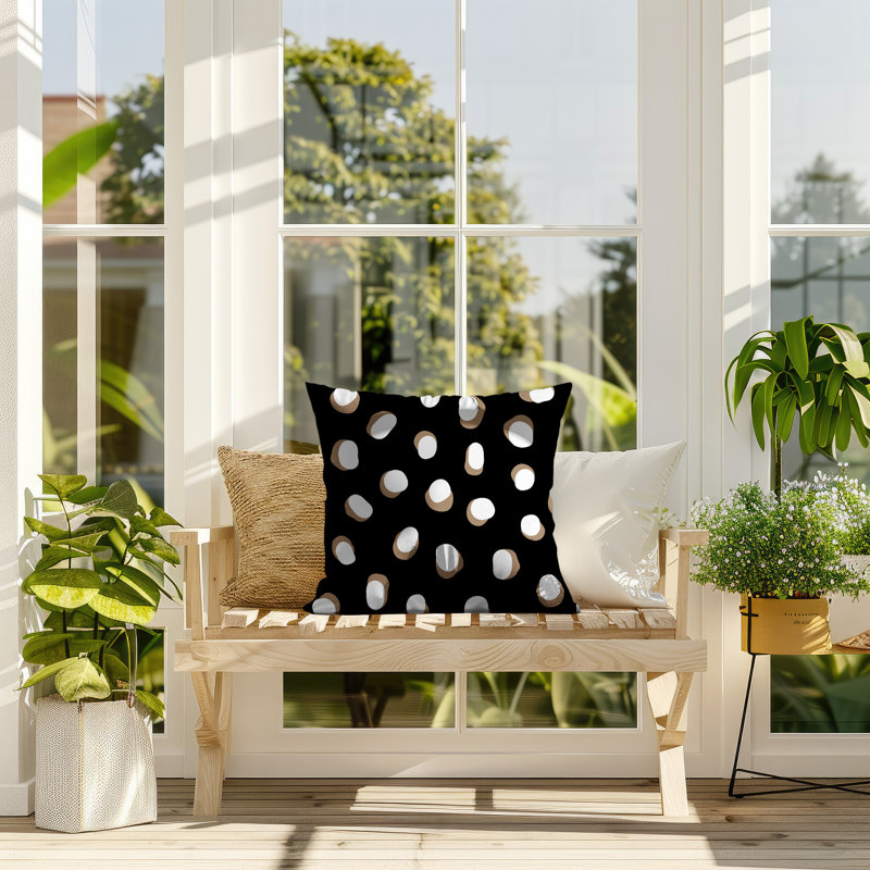 Oreiller réversible intérieur / extérieur Jayi Spots, 20 x 20, Noir