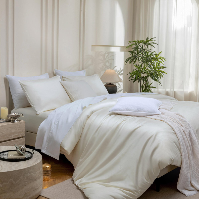 Ensemble de housse de couette MooMee, Housse de couette grand et 2 taies d'oreiller stan, Blanc crémeux