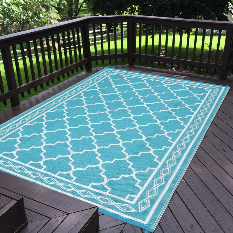 Waterproof Outdoor Plastic Straw Rug – Modern Geometric Patio, Camping & RV Mat with Portable Bag and 4 Stakes