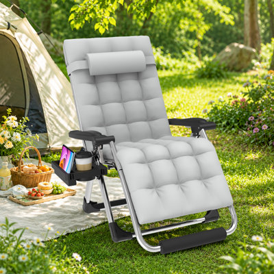 Zero Gravity Recliner Chair With Cushion, Adjustable 90°–170° Folding Lounge Chair, Heavy-Duty Outdoor Patio Recliner With Aluminum Alloy Lock, 500 Lbs Capacity For Patio, Beach & Garden